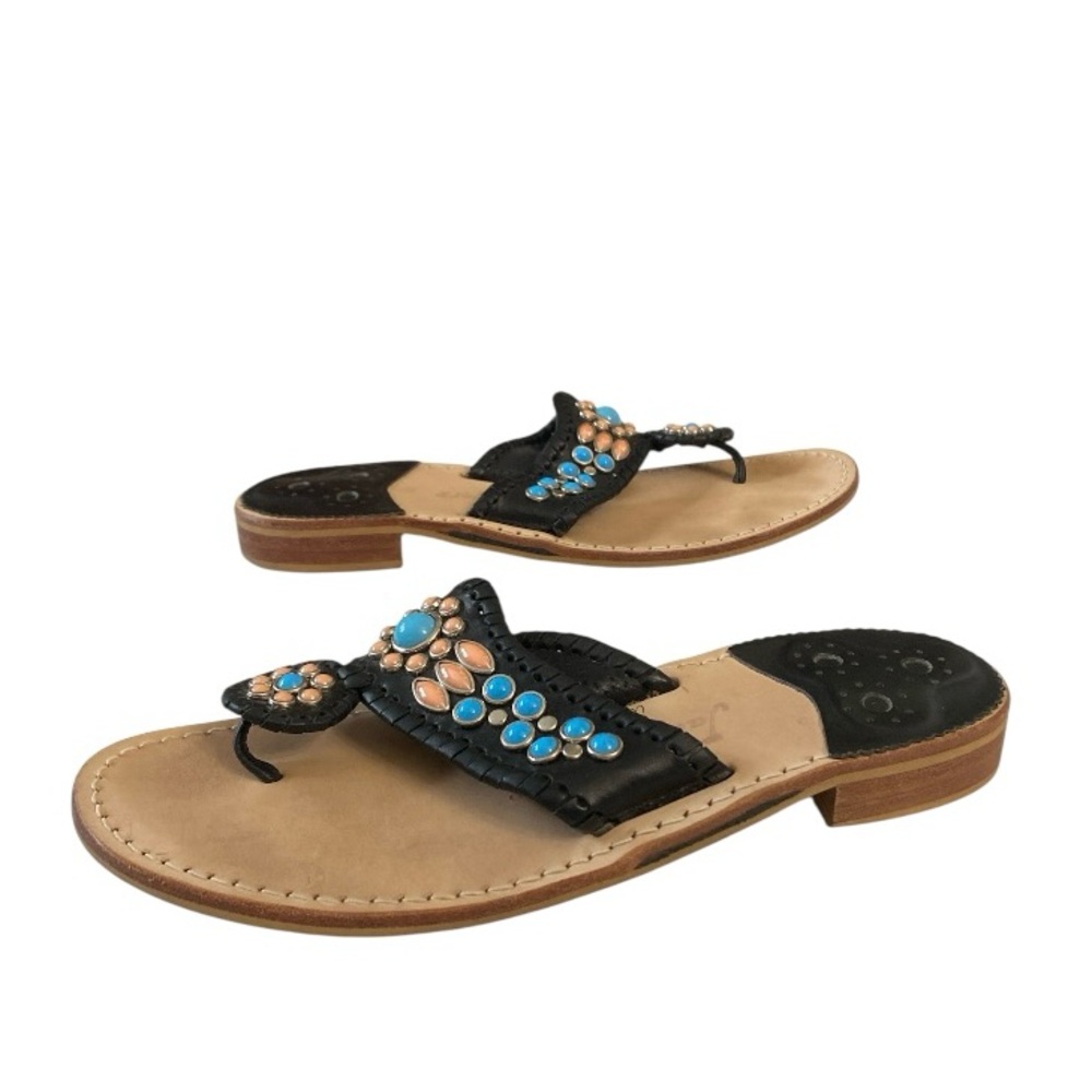 Jack Rogers Jacks Flat Jeweled Thong Sandals in black leather size 8W